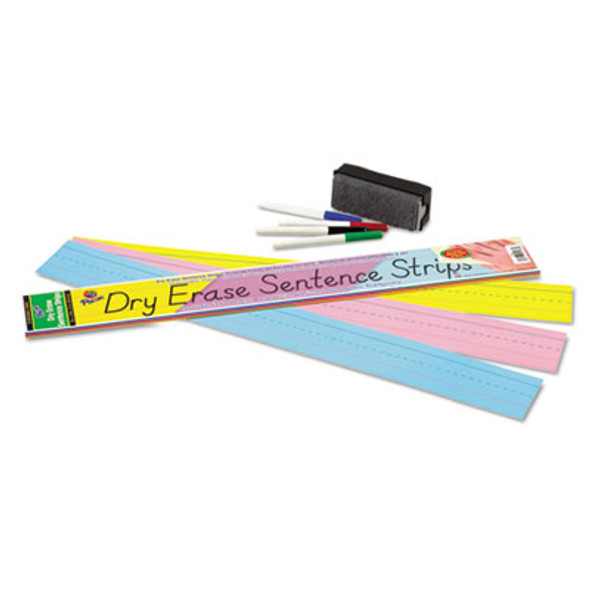 Dry Erase Sentence Strips, 24 X 3, Blue; Pink; Yellow, 30/Pack