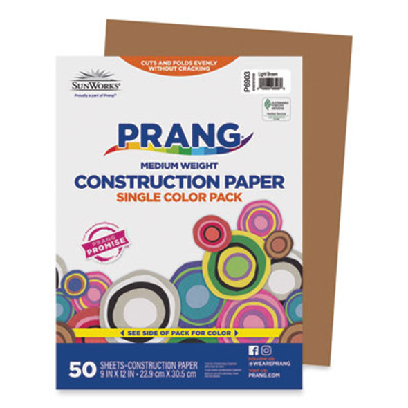 Sunworks Construction Paper, 50 Lb Text Weight, 9 x 12, Light Brown, 50/Pack
