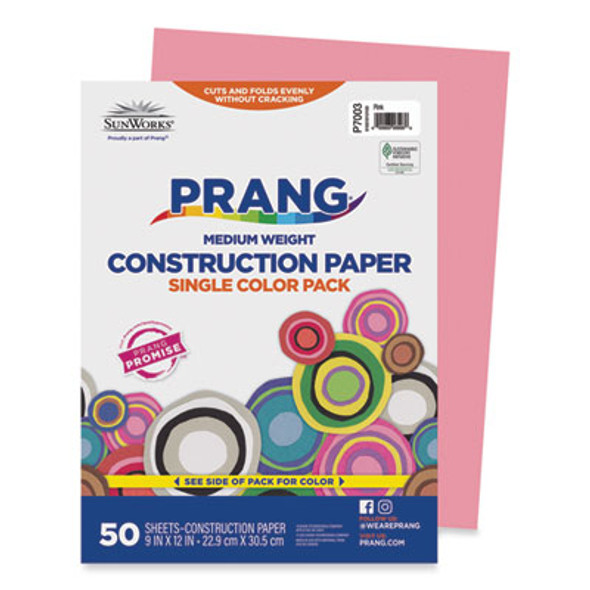 Sunworks Construction Paper, 50 Lb Text Weight, 9 x 12, Pink, 50/Pack