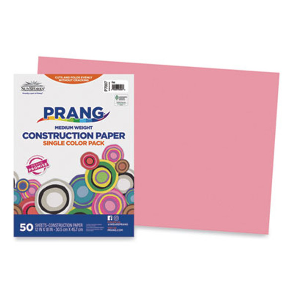 Sunworks Construction Paper, 50 Lb Text Weight, 12 x 18, Pink, 50/Pack