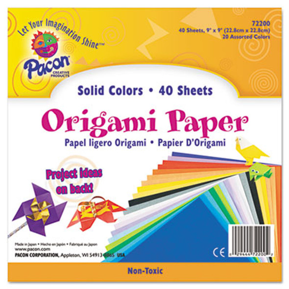 Origami Paper, 30 Lb Bond Weight, 9 x 9, Assorted Bright Colors, 40/Pack