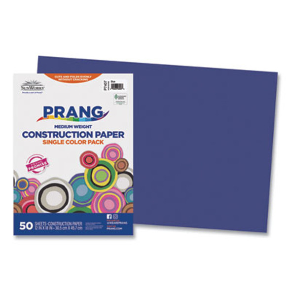 Sunworks Construction Paper, 50 Lb Text Weight, 12 x 18, Blue, 50/Pack