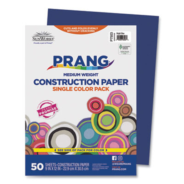 Sunworks Construction Paper, 50 Lb Text Weight, 9 x 12, Bright Blue, 50/Pack