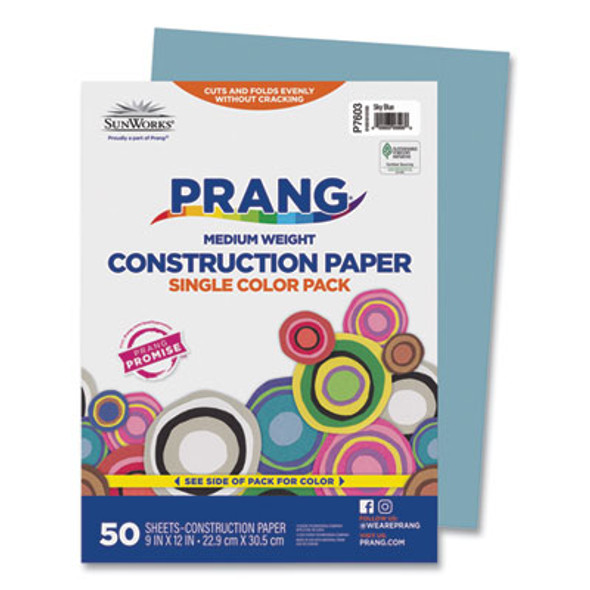 Sunworks Construction Paper, 50 Lb Text Weight, 9 x 12, Sky Blue, 50/Pack