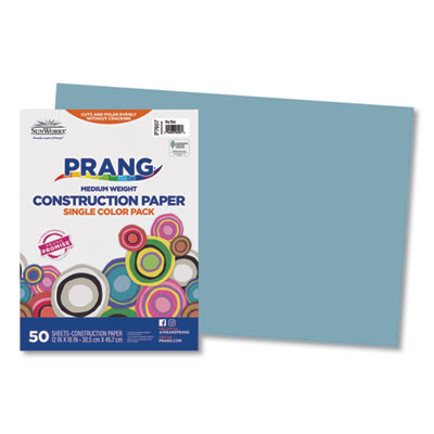 Sunworks Construction Paper, 50 Lb Text Weight, 12 x 18, Sky Blue, 50/Pack