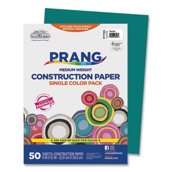 Sunworks Construction Paper, 50 Lb Text Weight, 9 x 12, Turquoise, 50/Pack