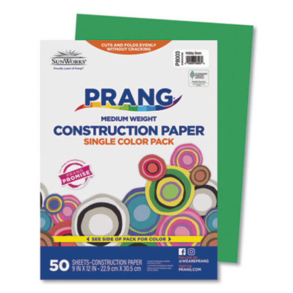 Sunworks Construction Paper, 50 Lb Text Weight, 9 x 12, Holiday Green, 50/Pack