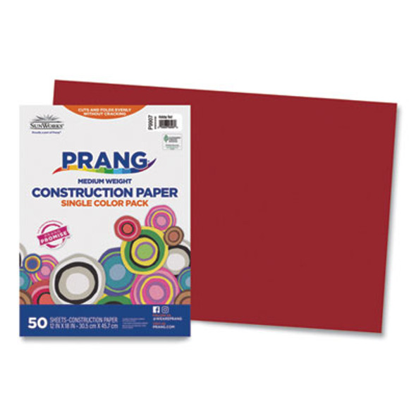 Sunworks Construction Paper, 50 Lb Text Weight, 12 x 18, Holiday Red, 50/Pack