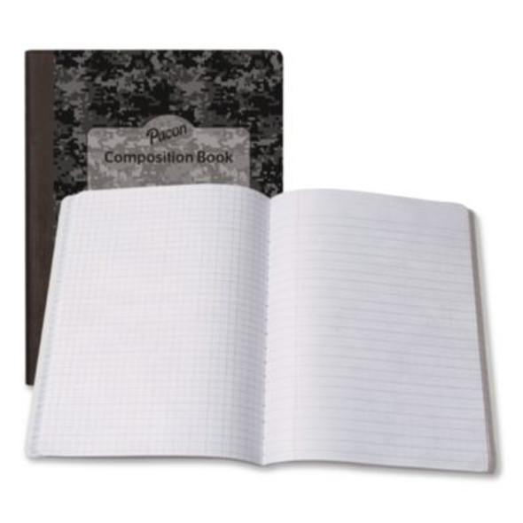Dual Ruled Composition Book, Left: Quad Rule (4 Sq/In), Right: Wide/Legal Rule, Dark Gray Cover, (100) 9.75 x 7.5 Sheets