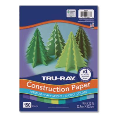 Tru-Ray Construction Paper, 76 Lb Text Weight, 9 x 12, Cool Assorted Colors, 150/Pack