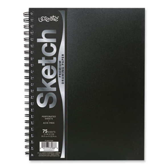 Ucreate Poly Cover Sketch Book, 43 Lb Cover Paper Stock, Black Cover, (75) 12 x 9 Sheets