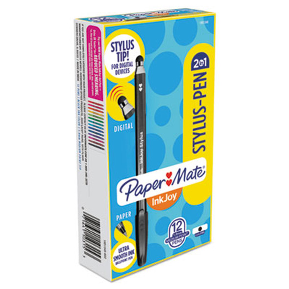 Inkjoy 100 Ballpoint Pen/Stylus, Stick, Medium 1 Mm, Black Ink, Black Barrel, Dozen