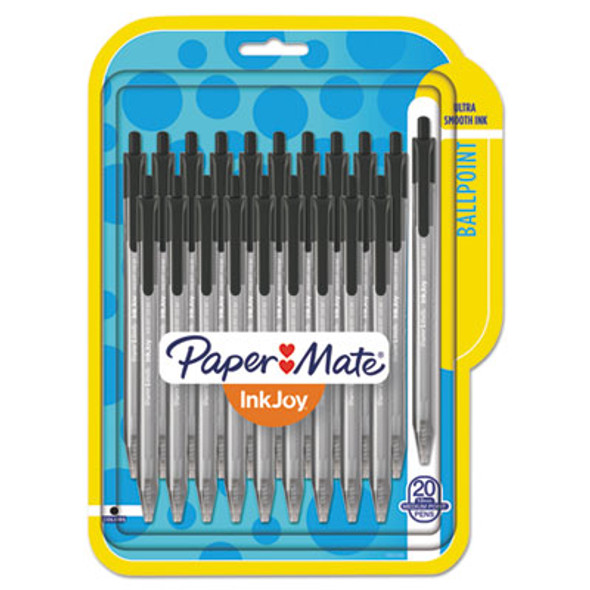 Inkjoy 100 Rt Ballpoint Pen, Retractable, Medium 1 Mm, Black Ink, Smoke/Black Barrel, 20/Pack