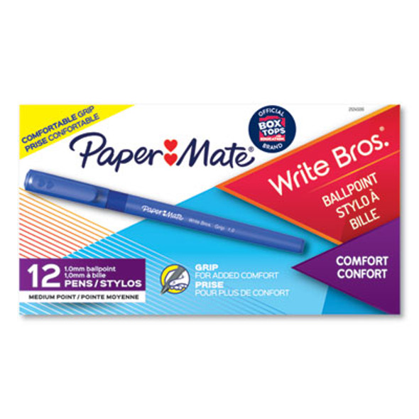 Write Bros. Grip Ballpoint Pen, Stick, Medium 1 Mm, Blue Ink, Blue Barrel, Dozen