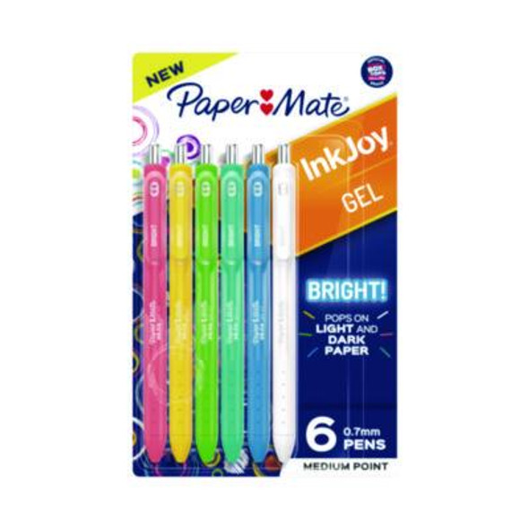 Inkjoy Gel Bright Gel Pen, Retractable, Medium 0.7 Mm, Assorted Ink And Barrel Colors, 6/Pack
