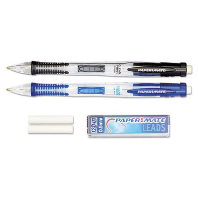 Clear Point Mechanical Pencils With Tube Of Lead/Erasers, 0.5 Mm, Hb(#2), Black Lead, Randomly Assorted Barrel Colors, 2/Pack