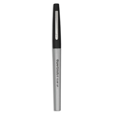 Flair Felt Tip Porous Point Pen, Stick, Ultra-Fine 0.4 Mm, Black Ink, Gray/Black Barrel, Dozen