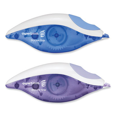 Dryline Grip Correction Tape, Non-Refillable, 0.2" x 27.92 Ft, White Tape, Assorted Dispenser Colors, 2/Pack
