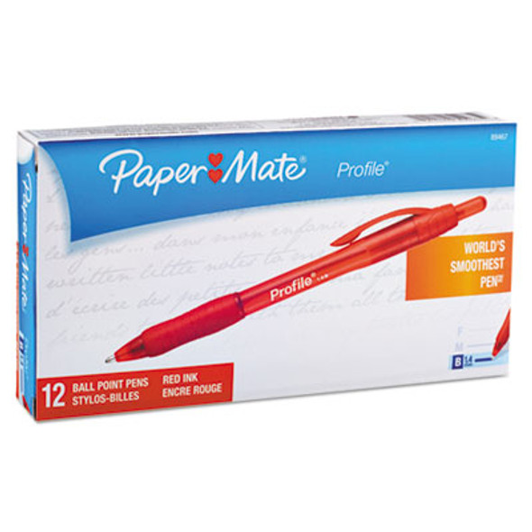 Profile Ballpoint Pen, Retractable, Bold 1.4 Mm, Red Ink, Translucent Red Barrel, Dozen