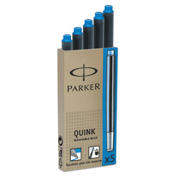 Refill Cartridge For Parker Washable Ink Fountain Pens, Blue Ink, 5/Pack