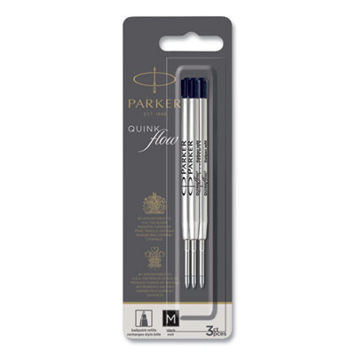 Quinkflow Refill For Parker Ballpoint Pen, Medium Tip, Black Ink, 3/Pack