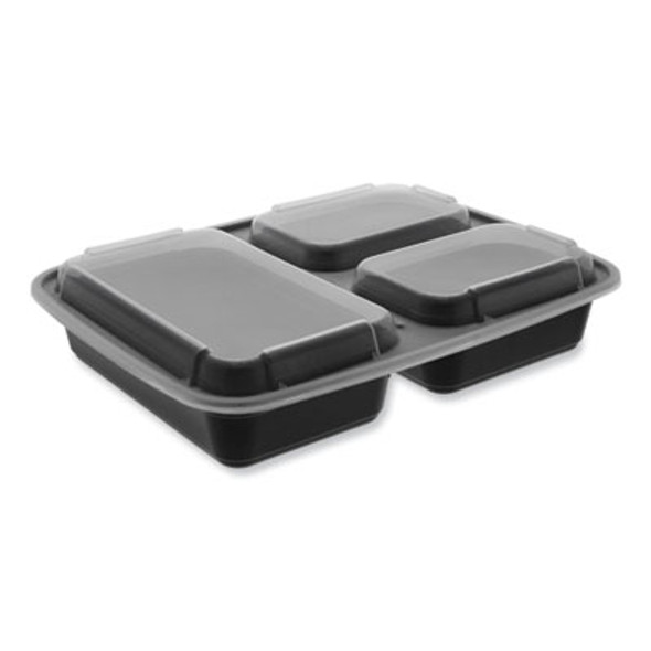 Newspring Delitainer Microwavable Container, 32 Oz, 7.5 x 9.87 x 1.75, Black/Clear, Plastic, 150/Carton