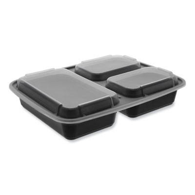 Newspring Delitainer Microwavable Container, 32 Oz, 7.57 x 9.9 x 2.1, Black/Clear, Plastic, 150/Carton