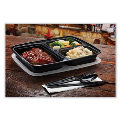 Newspring Delitainer Microwavable Container, 32 Oz, 7.57 x 9.9 x 2.1, Black/Clear, Plastic, 150/Carton