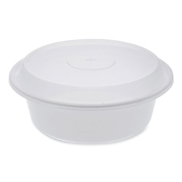 Newspring Versatainer Microwavable Containers, Round, 32 Oz, 7 x 7 x 2.75, White/Clear, Plastic, 150/Carton