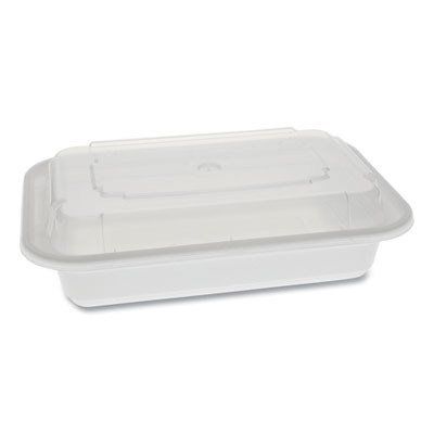 Newspring Versatainer Microwavable Containers, Rectangular, 16 Oz, 7.4 x 5 x 2.2, White/Clear, Plastic, 150/Carton
