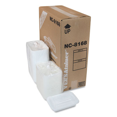 Newspring Versatainer Microwavable Containers, Rectangular, 16 Oz, 7.4 x 5 x 2.2, White/Clear, Plastic, 150/Carton