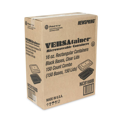 Newspring Versatainer Microwavable Containers, 16 Oz, 7.4 x 5 x 2.2, Black/Clear, Plastic, 150/Carton