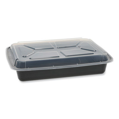Newspring Versatainer Microwavable Containers, Rectangular, 58 Oz, 11.5 x 8.5 x 2.5, Black/Clear, Plastic, 150/Carton