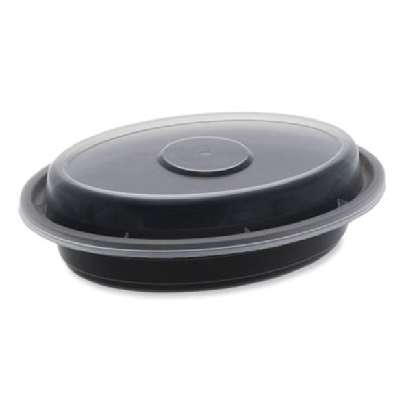 Newspring Versatainer Microwavable Containers, Oval, 6 Oz, 5.7 x 4 x 1.1, Black/Clear, Plastic, 150/Carton