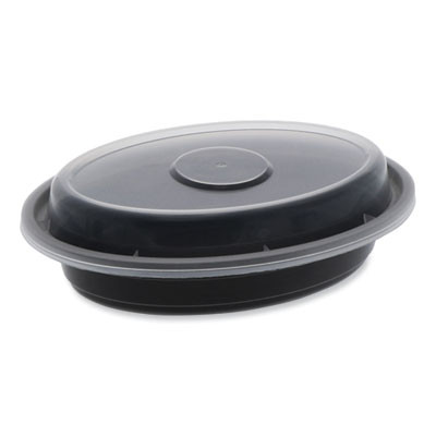 Newspring Versatainer Microwavable Containers, Oval, 6 Oz, 5.7 x 4 x 1.5, Black/Clear, Plastic, 150/Carton