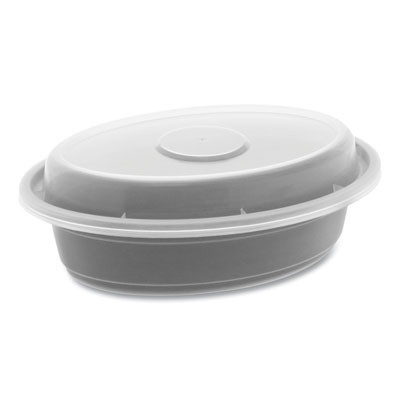 Newspring Versatainer Microwavable Containers, Oval, 8 Oz, 5.7 x 4 x 1.5, Black/Clear, Plastic, 150/Carton