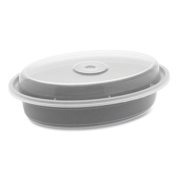 Newspring Versatainer Microwavable Containers, Oval, 12 Oz, 6.8 x 4.8 x 1.45, Black/Clear, Plastic, 150/Carton