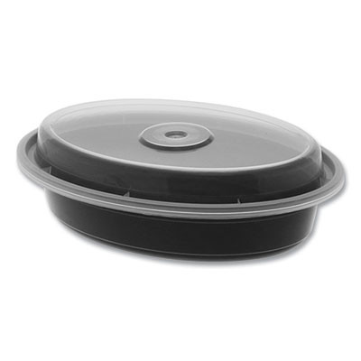 Newspring Versatainer Microwavable Containers, Oval, 12 Oz, 6.8 x 4.8 x 1.45, Black/Clear, Plastic, 150/Carton