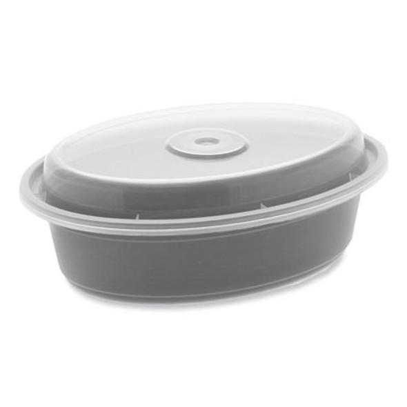 Newspring Versatainer Microwavable Containers, Oval, 16 Oz, 6.8 x 4.8 x 1.9, Black/Clear, Plastic, 150/Carton