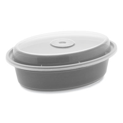 Newspring Versatainer Microwavable Containers, Oval, 16 Oz, 6.8 x 4.8 x 1.9, Black/Clear, Plastic, 150/Carton