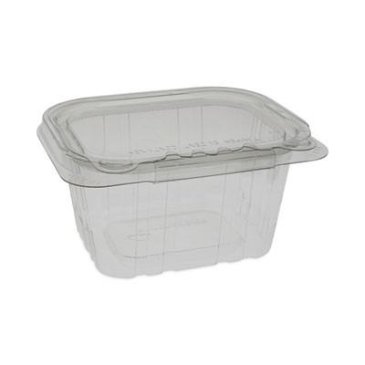 Earthchoice Tamper Evident Recycled Hinged Lid Deli Container, 16 Oz, 5.37 x 4.5 x 2.62, Clear, Plastic, 304/Carton