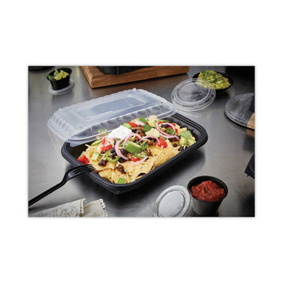 Earthchoice Entree2Go Takeout Container, 48 Oz, 11.8 x 8.8 x 1.61, Black, Plastic, 200/Carton