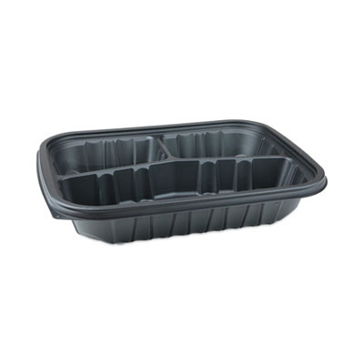 Earthchoice Entree2Go Takeout Container, 3 Compartments, 48 Oz, 11.8 x 8.8 x 2.1, Black, Plastic, 200/Carton