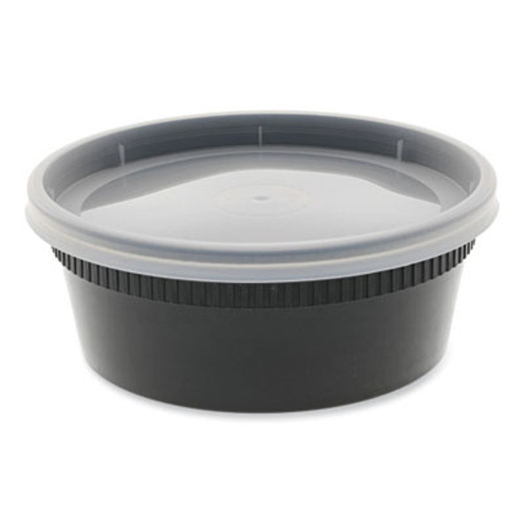 Newspring Delitainer Microwavable Container, 8 Oz, 4.55 x 4.55 x 1.8, Black/Clear, Plastic, 240/Carton