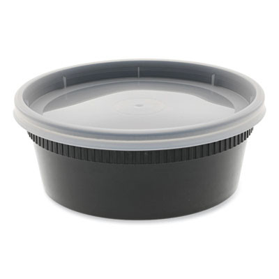 Newspring Delitainer Microwavable Container, 8 Oz, 4.7 x 4.7 x 1.8, Black/Clear, Plastic, 240/Carton