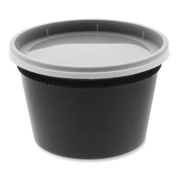 Newspring Delitainer Microwavable Container, 16 Oz, 4.55 x 4.55 x 3.1, Black/Clear, Plastic, 240/Carton