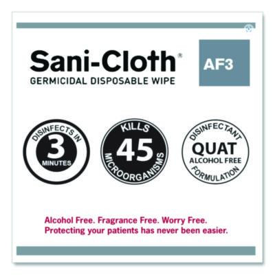 Sani-Cloth Af3 Germicidal Disposable Wipes, Large, 1-Ply, 8" x 5", Unscented, White, 50/Pack, 10 Packs/Carton