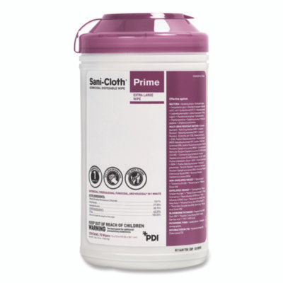Sani-Cloth Prime Germicidal Disposable Wipes, Extra-Large, 1-Ply, 7.5 X 15, Unscented, White, 70/Canister, 6 Canisters/Carton