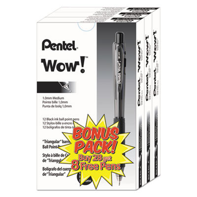 Wow! Ballpoint Pen Value Pack, Retractable, Medium 1 Mm, Black Ink, Smoke/Black Barrel, 36/Pack