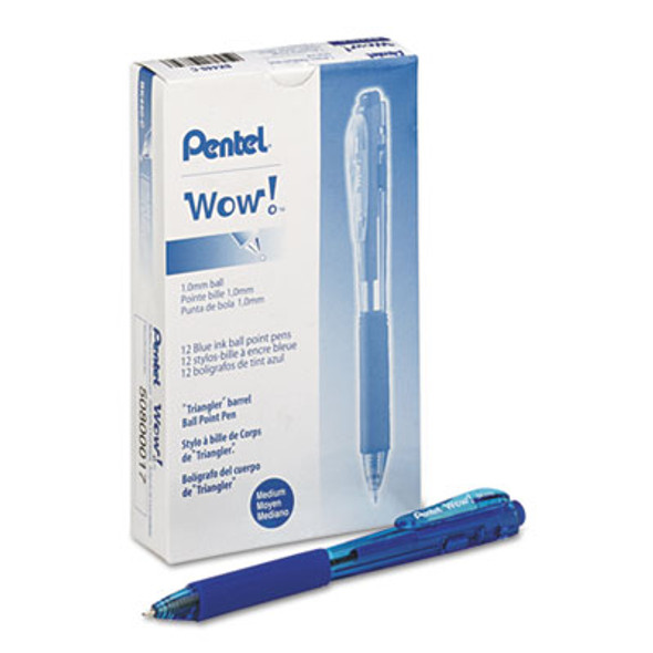Wow! Ballpoint Pen, Retractable, Medium 1 Mm, Blue Ink, Translucent Blue/Blue Barrel, Dozen